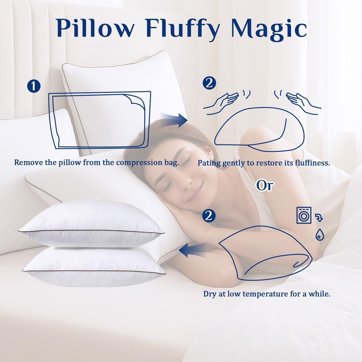 JOLLYVOGUE Pillows Standard Size 2 Pack for Sleeping, Soft and Supportive Bed Pillow for Side and Back Sleepers, Down Alternative Hotel Collection Pillows Set of 2 🍁 All In One Marketplace Canada