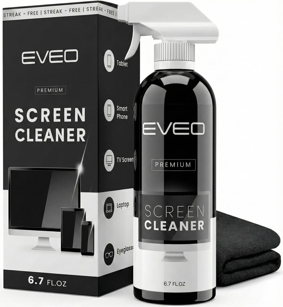 EVEO® Screen Cleaner Spray Kit (Streak-Free) TV Screen Cleaner for Smart TV, LCD, LED, OLED | Computer Spray and Wipe Microfiber Cloth for Monitor, Laptop, iPad, Car & More - 1 Pack 🍁 All In One Marketplace Canada
