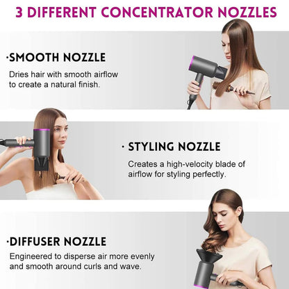 Slopehill Professional Ionic Hair Dryer, Powerful 1800W Fast Drying Low Noise Blow Dryer with 2 Concentrator Nozzle 1 Diffuser Attachments for Home Salon Travel (Grey) 🍁 All In One Marketplace Canada