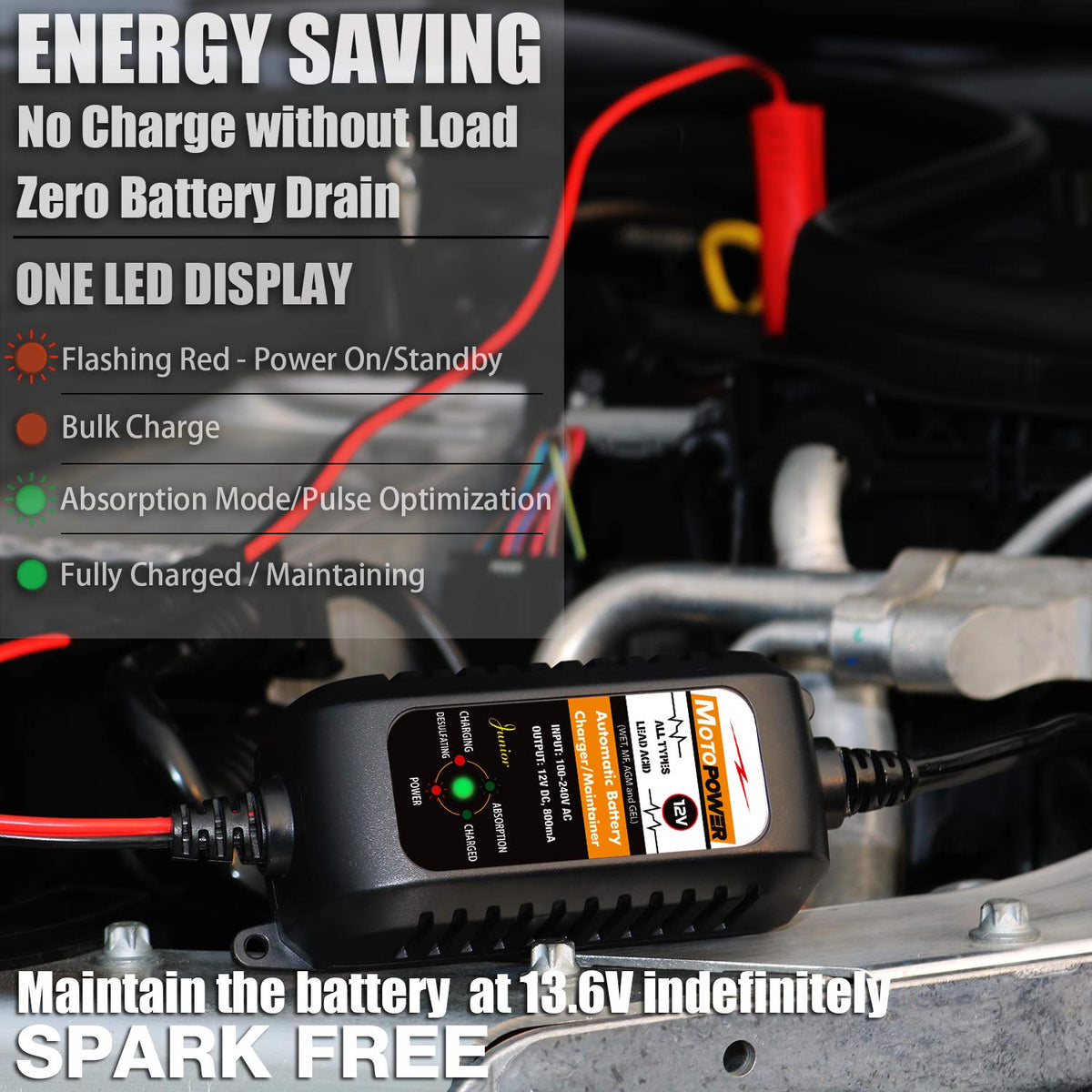 MOTOPOWER MP00205A 12V 800mA Fully Automatic Battery Charger/Maintainer 🍁 All In One Marketplace Canada