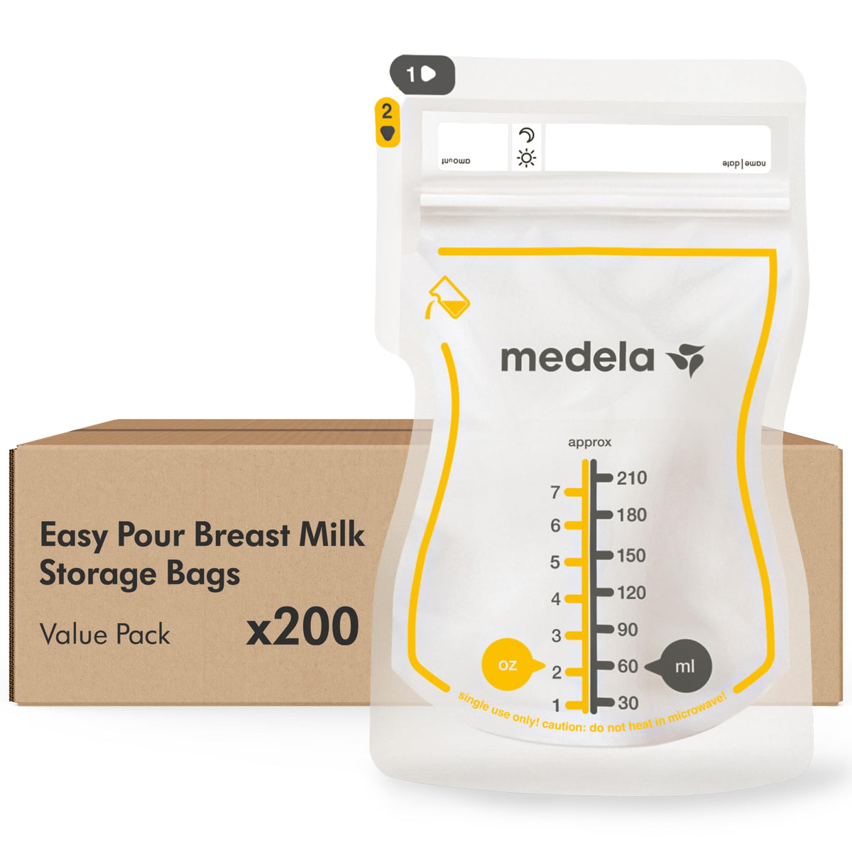 Medela Easy Pour Disposable Breast Milk Storage Bags, 7 oz/210 ml Capacity, Leakproof Design with Milk Protection, Made Without BPA, Pack of 200 🍁 All In One Marketplace Canada