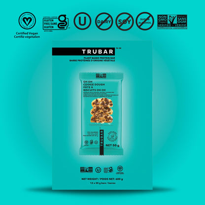 TRUBAR Vegan Protein Bar, Oh Oh Cookie Dough, Gluten Free, Plant Based, High Fiber, Dairy Free, Low Fat, Non GMO, No Sugar Alcohols, 12G Lean Protein, 13G Fiber, Healthy Snack Bars, 12 CT 🍁 All In One Marketplace Canada