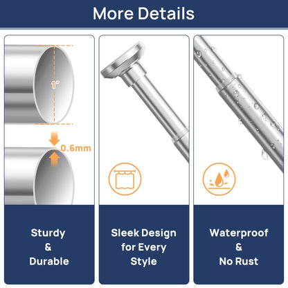 Shower Curtain Rod 30 to 76 Inches, 1 Inch Adjustable Spring Tension Stainless Steel Shower Rod No Drill for Bathroom, Closet, Window, Room Divider, Never Rust, Non Slip, Chrome 🍁 All In One Marketplace Canada