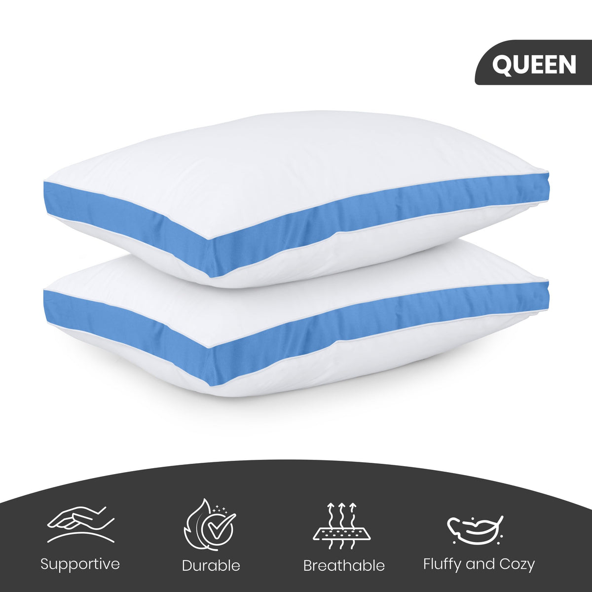 Utopia Bedding Bed Pillows for Sleeping Queen Size (Blue), Set of 2, Soft & Fluffy Pillow with Down Alternative Filling, Cooling, Hotel Quality, Gusseted Pillow for Back, Stomach or Side Sleepers 🍁 All In One Marketplace Canada