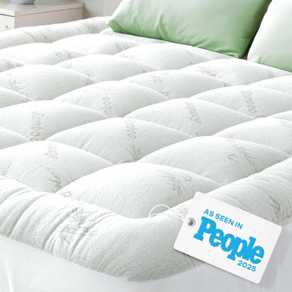 Bamboo Mattress Topper Double/Full Size - Thick Cooling Breathable Pillow Top Mattress Pad for Back Pain Relief - Deep Pocket Topper Fits 8-20 Inches (54x75 Inches, White) 🍁 All In One Marketplace Canada