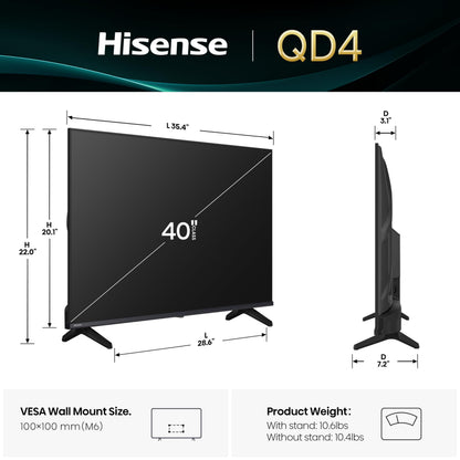 Hisense 40QD4SF - 40" Hi-QLED HD Smart Fire TV, Hi-QLED Color, Dolby Audio, Compatible with Alexa, Full Array LED, Slim Bezel Design (2026 Model) 🍁 All In One Marketplace Canada