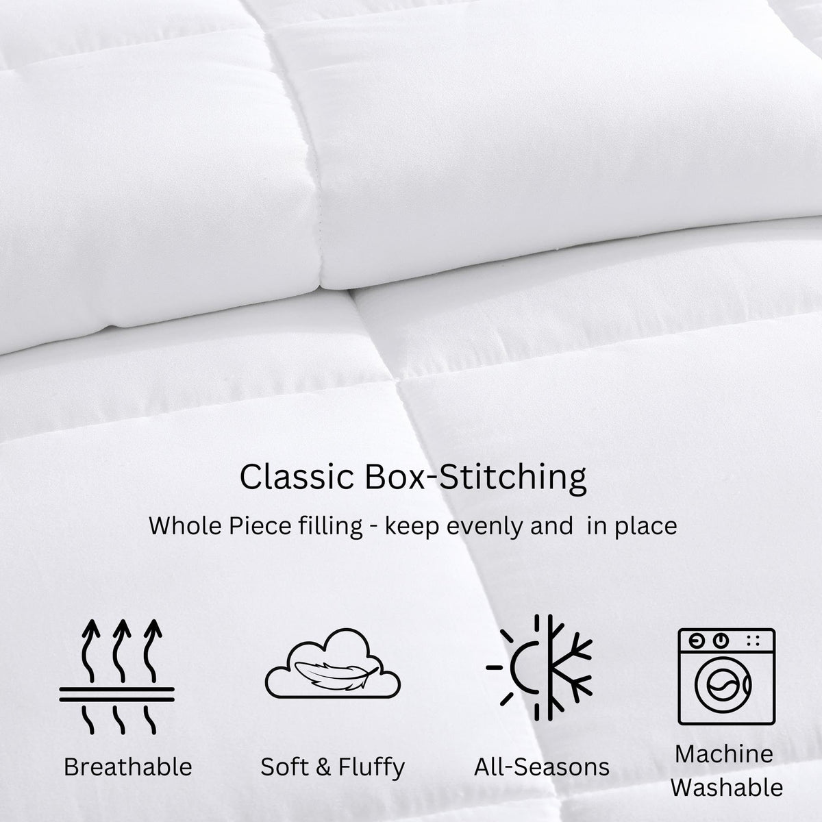 Comforter Queen Size - Down Alternative Hypoallergenic Duvet Insert, Ultra-Soft Microfiber, Box-Stitch Quilted with Corner Tabs, All Season, Machine Washable, 88x88 - White 🍁 All In One Marketplace Canada
