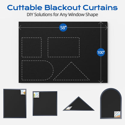 Blackout Curtains for Bedroom, 100" x 58" Portable Blackout Blinds with 20 Sets Hooks & Loops Strips for 100% Blackout Window Film, Temporary Blackout Shades for Windows Cover Nursery Travel RV- Black 🍁 All In One Marketplace Canada