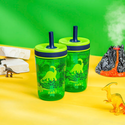 Zak Designs Kelso 15 oz Tumbler Set, (Dino Camo) Non-BPA Leak-Proof Screw-On Lid with Straw Made of Durable Plastic and Silicone, Perfect Toddler Cup Bundle for Kids (2pc Set) 🍁 All In One Marketplace Canada