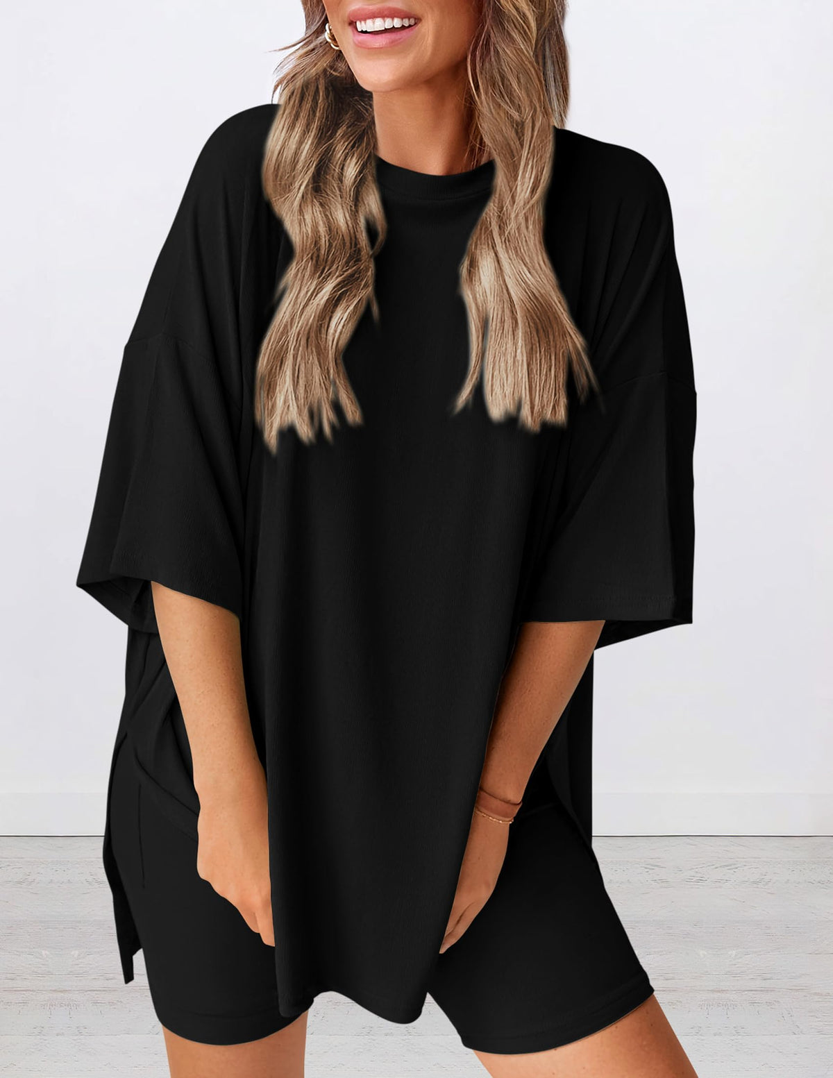 PRETTYGARDEN Women's Two Piece Lounge Set 2026 Summer Casual Oversized Shirts Biker Shorts Matching Airport Travel Outfit (Black,X-Large) 🍁 All In One Marketplace Canada