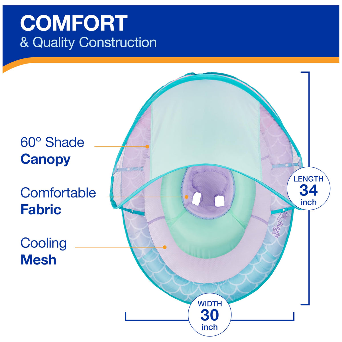 SwimWays Baby Spring Float, Baby Pool Float with Canopy, Swim Training PFD, Swimming Pool Accessories for Babies and Toddlers 9-24 Months, Mermaid 🍁 All In One Marketplace Canada