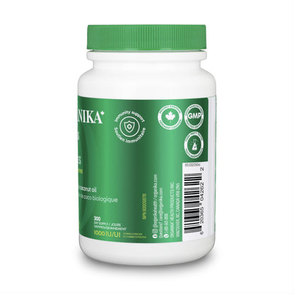 Organika Vitamin D3 + K2 (MK7)- 1000IU D3 and 120mcg K2 per capsule- High Potency, Supports Healthy Immune Function and Bones + Teeth- 300sftgl 🍁 All In One Marketplace Canada