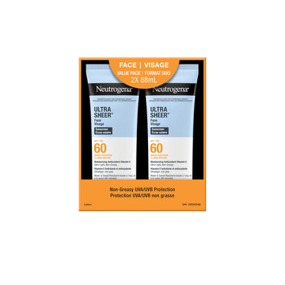 Neutrogena Ultra Sheer Face Sunscreen SPF 60, non-greasy, lightweight, 88 mL (Twin Pack) 🍁 All In One Marketplace Canada