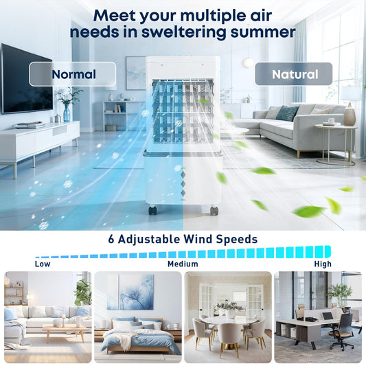 Portable Air Conditioner 8000 BTU, Windowless Air Conditioner with 6 Speeds 2 Modes, 12L Large Water Tank, 24H Timer & Remote Control, Energy Efficient Cooling Fan for Bedroom Home Office (Grey) 🍁 All In One Marketplace Canada