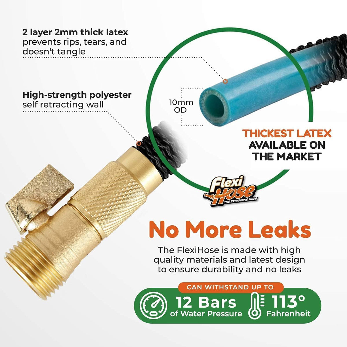 Flexi Hose Expandable Garden Hose, Lightweight & No-Kink Flexible Garden Hose, 3/4 inch Solid Brass Fittings and Double Latex Core, 100 ft Black 🍁 All In One Marketplace Canada