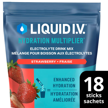 Liquid I.V. Hydration Multiplier Electrolyte Drink Mix - Enhanced Hydration Electrolyte Powder with Vitamins B3, B5, B6, B12 and C -18x On-the-go Sticks for Workout and Travel - Strawberry 🍁 All In One Marketplace Canada
