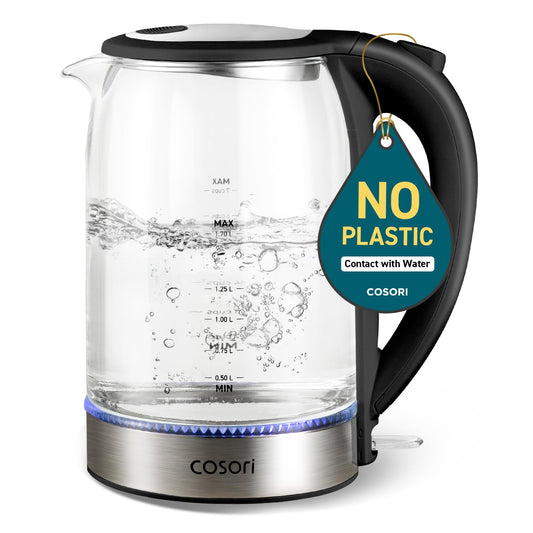 Cosori Electric Kettle, No Plastic Filter & Spout, 1.7L Tea Kettle & Hot Water Boiler For Coffee & Tea, Water Heater & Teapot, Automatic Shut Off, Borosilicate glass, Black, 1500W 🍁 All In One Marketplace Canada