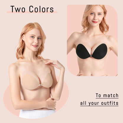 GKHWON Adhesive Bra Strapless Backless Invisible Push Up Sticky Bra with Silicone Nipple Covers Reusable Beige+Black B 🍁 All In One Marketplace Canada