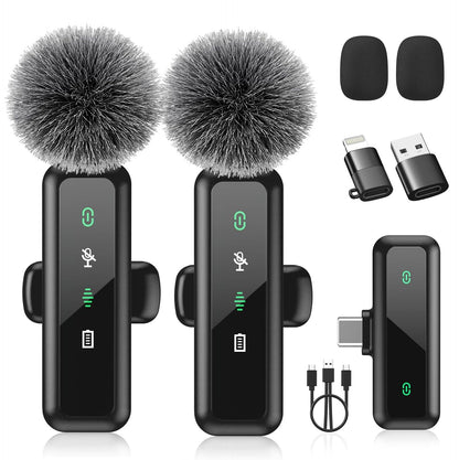 Wireless Lavalier Microphone for iPhone 15/16-2 Pack USB-C Mini Mic for iPhone, Android, iPad with Noise Cancelling & LED Display, Crystal Clear Recording for TikTok, YouTube, Podcast, Vlogging 🍁 All In One Marketplace Canada