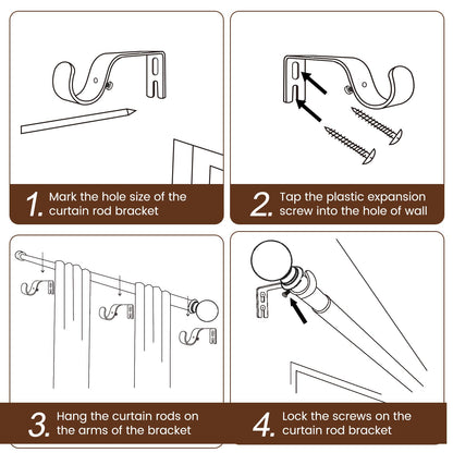 Curtain rods for Windows 48 to 84 Inch, 5/8 Inch Small Matte Black Curtain Rod Adjustable with Brackets Pole Rideau for Bedroom, Bathroom, Living room, Kitchen, Patio, Outdoor, cafe 🍁 All In One Marketplace Canada