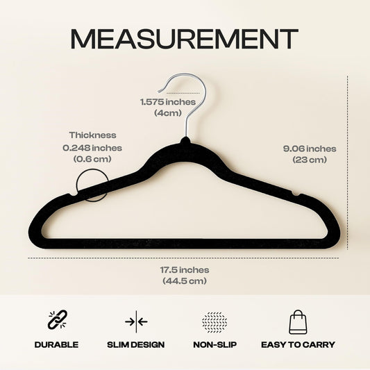 Utopia Home Velvet Hangers 50 Pack, Heavy Duty, Non-Slip, Space Saving Felt Clothes Hangers with 360° Hook & Notches (Black) 🍁 All In One Marketplace Canada