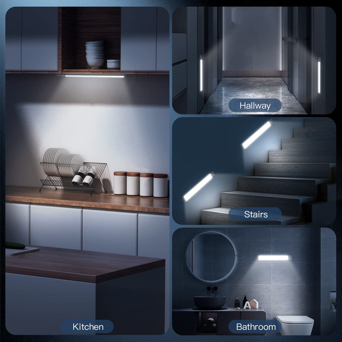 MCGOR 10inch Under Cabinet Lighting, 2 Pack Rechargeable Motion Sensor Light Indoor, 5 Levels Dimmable Magnetic Closet Lights, Wireless Under Counter Lights for Kitchen, Stairs 🍁 All In One Marketplace Canada