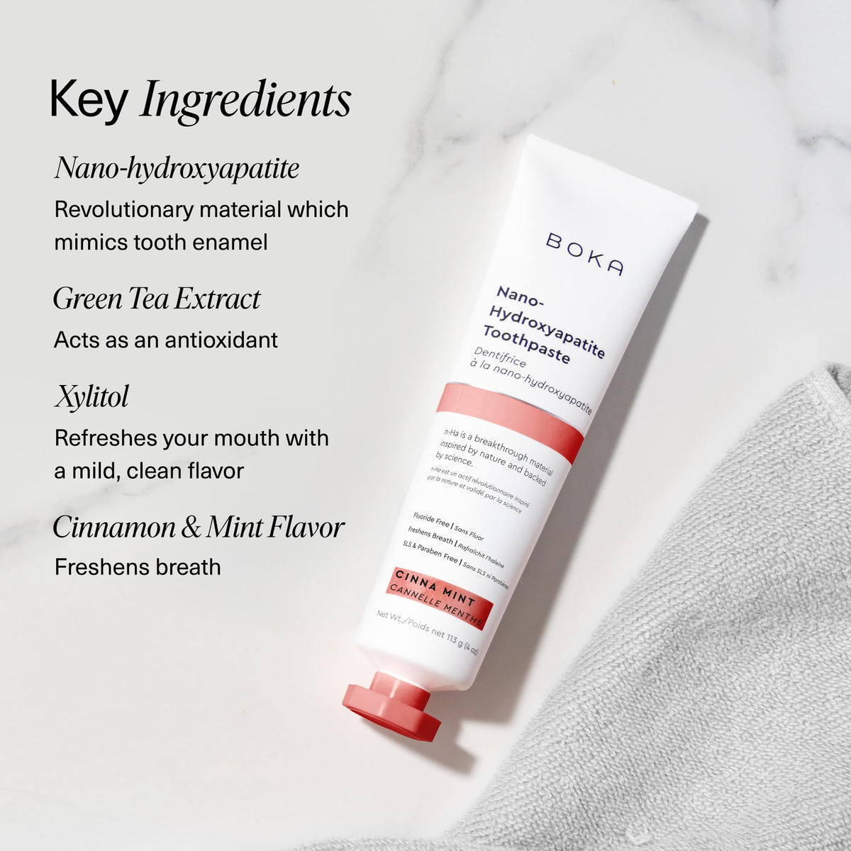Boka Fluoride Free Toothpaste, Nano Hydroxyapatite Toothpaste, Appropriate for Sensitive Teeth - for Adult Oral Care - Cinnamon Mint Flavor, 4 Fl Oz (113g) 1Pk 🍁 All In One Marketplace Canada