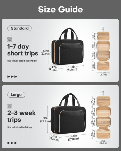 HOTOR Travel Toiletry Bag for Women - Spacious Toiletry Bag for Men, Waterproof Makeup Bag with Hanging Hook and Multiple Pockets, Travel Accessories, Travel Essentials, Black, Medium 🍁 All In One Marketplace Canada