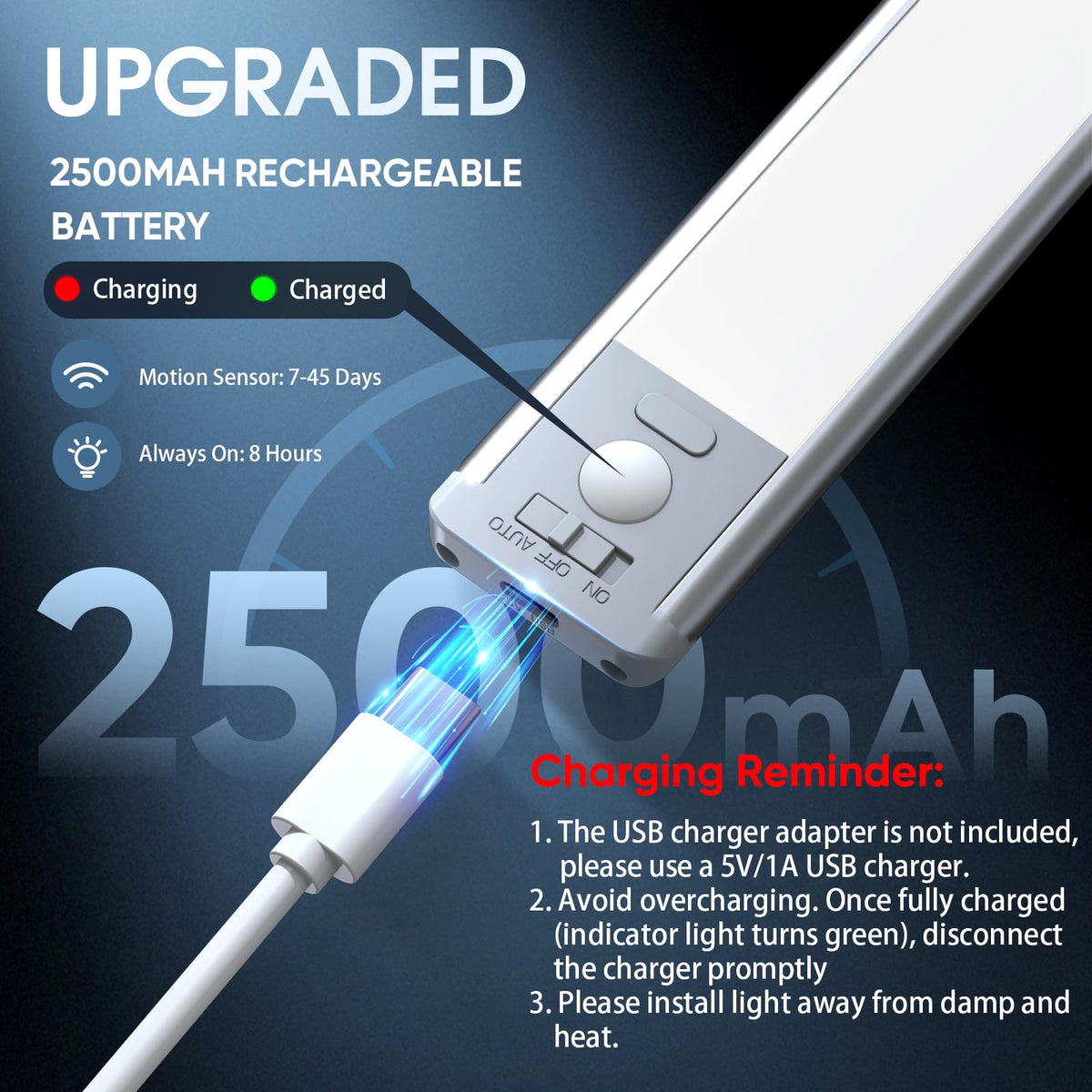 MCGOR Under Cabinet Lighting, 14.7" Rechargeable Motion Sensor Light Indoor, 2 Pack Magnetic Dimmable Closet Lights, Wireless Under Counter Lights for Kitchen, Stairs,Hallway 🍁 All In One Marketplace Canada