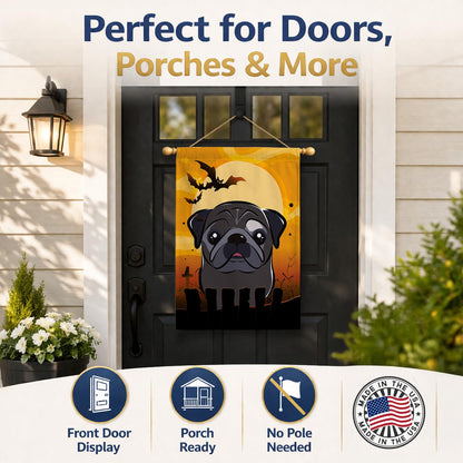Caroline's Treasures BB1821CHF Halloween Black Pug Canvas House Size Flag, Multicolor, Large