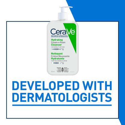 CeraVe Hydrating Cream-to-Foam Face Cleanser, One-Step Face Wash With Hyaluronic Acid & Amino Acid Complex, Gently Cleanses Skin, Non-Comedogenic, Fragrance-Free, Normal to dry skin, 562mL 🍁 All In One Marketplace Canada