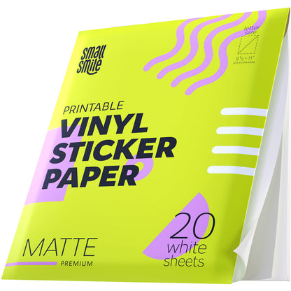 Premium Printable Vinyl Sticker Paper for Inkjet Printer and Laser - 20 White Matte Sticker Paper Waterproof - Durability Adhesive Paper 8.5 x 11, Fast Dry, Holds Ink Well, Great for Cutting Machines 🍁 All In One Marketplace Canada