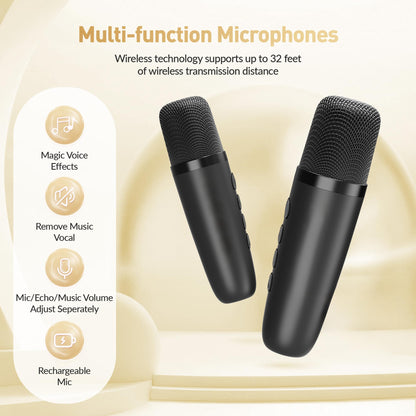 Mini Karaoke Machine, Portable Bluetooth Karaoke Speaker with 2 Wireless Microphones and Party Lights for Kids and Adults, Birthday Gifts for Girls Boys Family Home Party 🍁 All In One Marketplace Canada