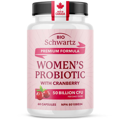 Womens Probiotic with Cranberry | 50 Billion CFU for Gut Health, Bloating Relief & Digestive Support | With Cranberry for Vaginal Health | Gut Health Supplements for Women | Made in Canada | 60 Ct. 🍁 All In One Marketplace Canada