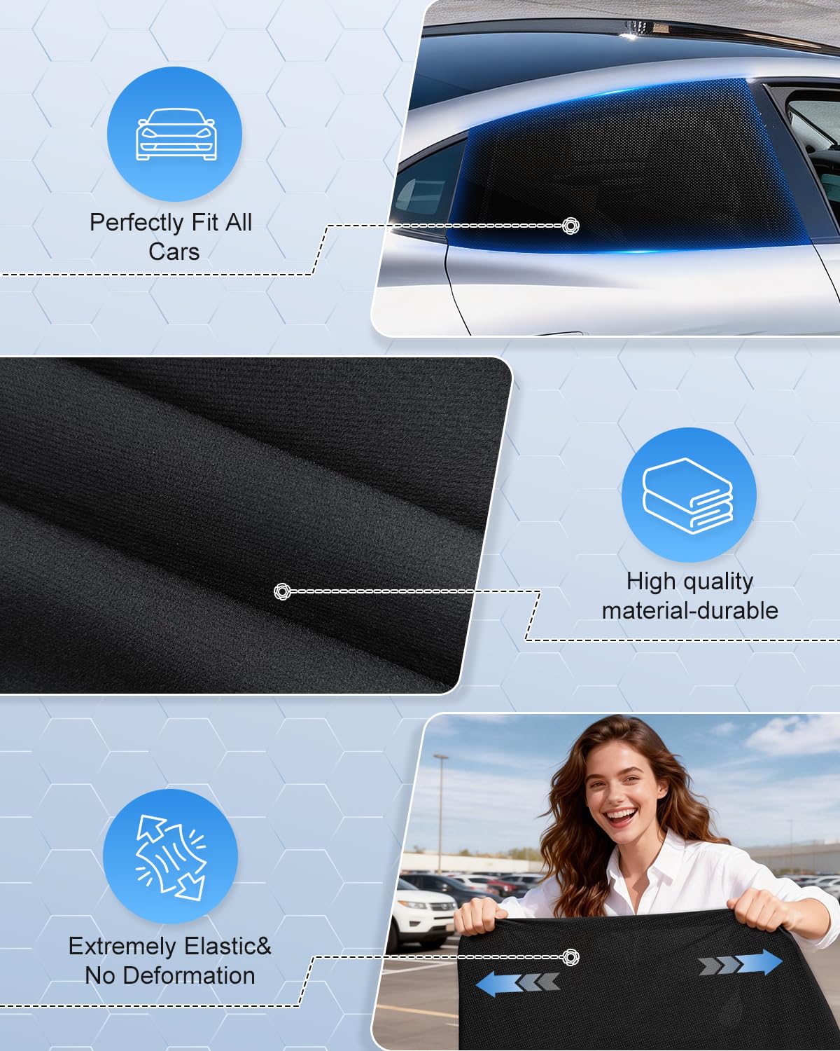 PEMOTech Car Window Shades(2 Pack)-Side Window Sun Shades, UV Protection Breathable Spandex Baby Window Covers for Camping, Universal Fit Most of Cars, Protect Privacy for Family (39.8"x27.2") Black 🍁 All In One Marketplace Canada
