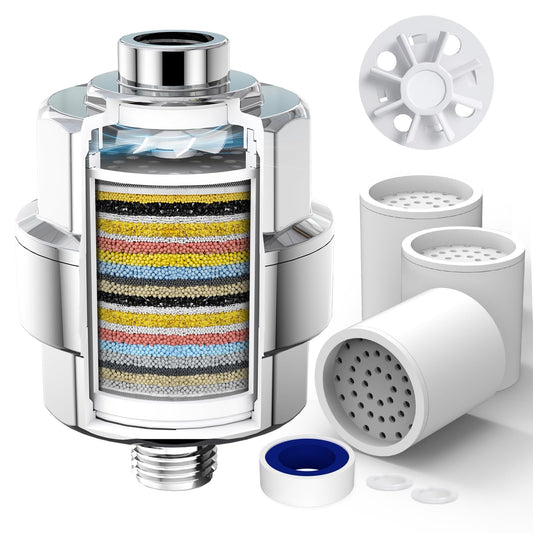 20-Stage Shower Filter-Shower Head Filter for Hard Water, with 3 Replaceable Filter Cartridges, High Output Shower Water Filter for Removing Chlorine and Fluoride, Polished Chrome 🍁 All In One Marketplace Canada