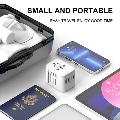 VYLEE Universal International Power Travel Plug Adapter, 5 in 1 European Travel Plug Adapter W/ 3.5A 2xUSB-A and 2xUSB C Wall Charger and Worldwide AC Outlet for Europe USA UK AUS Asia (White) 🍁 All In One Marketplace Canada