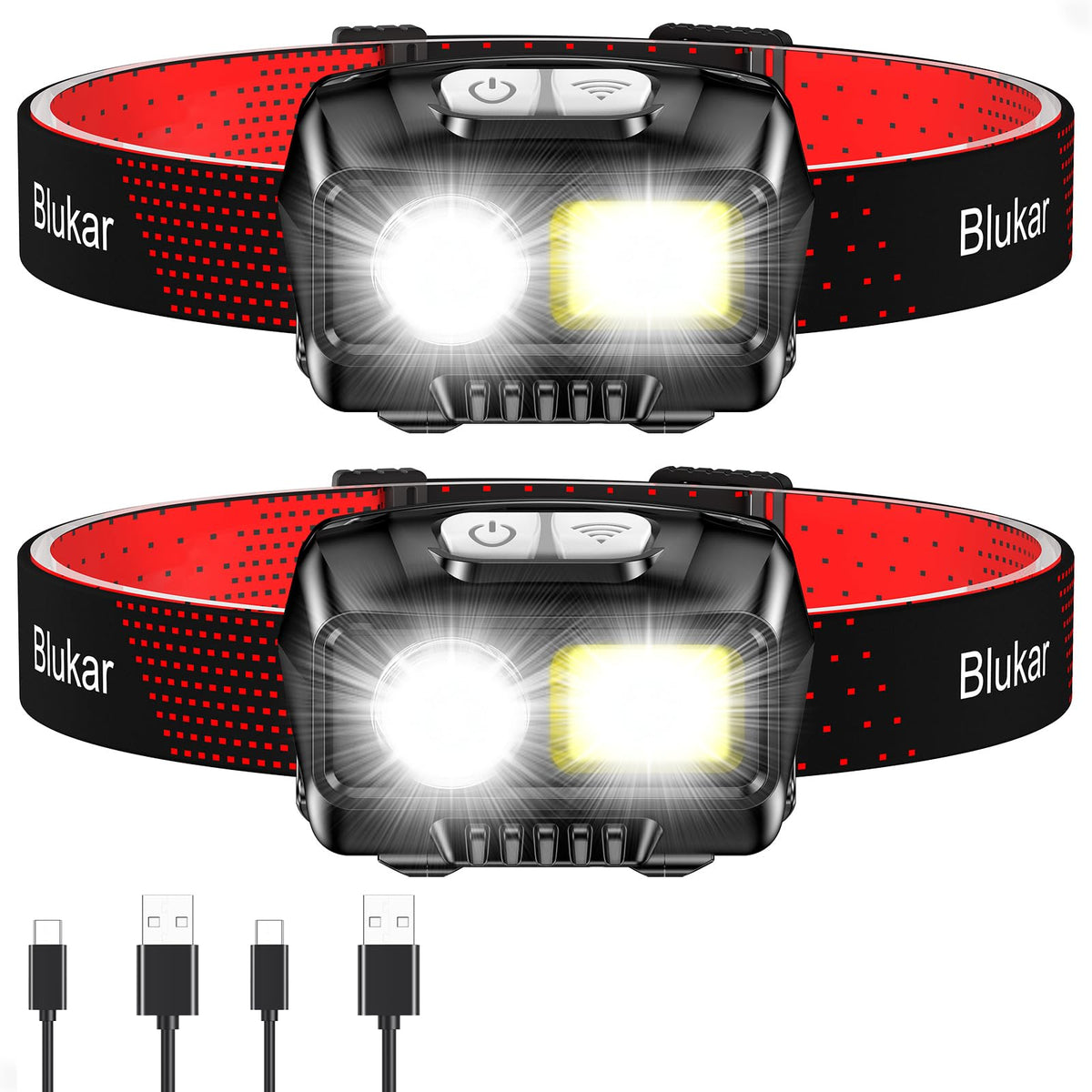 Blukar LED Headlamp Rechargeable,2000L High Lumen Super Bright Dimmable Headlight Flashlight with Motion Sensor- 8 Modes,Spotlight&Floodlight,IPX5 Waterproof for Camping,Hiking,Running,Fishing -2 Pack 🍁 All In One Marketplace Canada
