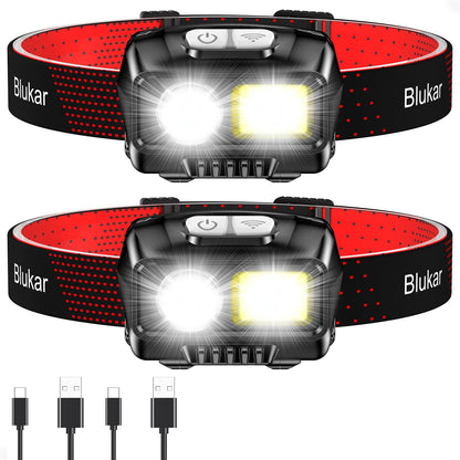 Blukar LED Headlamp Rechargeable,2000L High Lumen Super Bright Dimmable Headlight Flashlight with Motion Sensor- 8 Modes,Spotlight&Floodlight,IPX5 Waterproof for Camping,Hiking,Running,Fishing -2 Pack 🍁 All In One Marketplace Canada