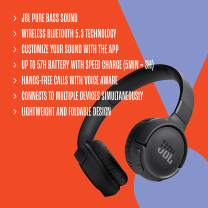 JBL Tune 520BT - Wireless On-Ear Headphones, Up to 57H Battery Life and Speed Charge, Lightweight, Comfortable and Foldable Design, Hands-Free Calls with Voice Aware (Purple) 🍁 All In One Marketplace Canada