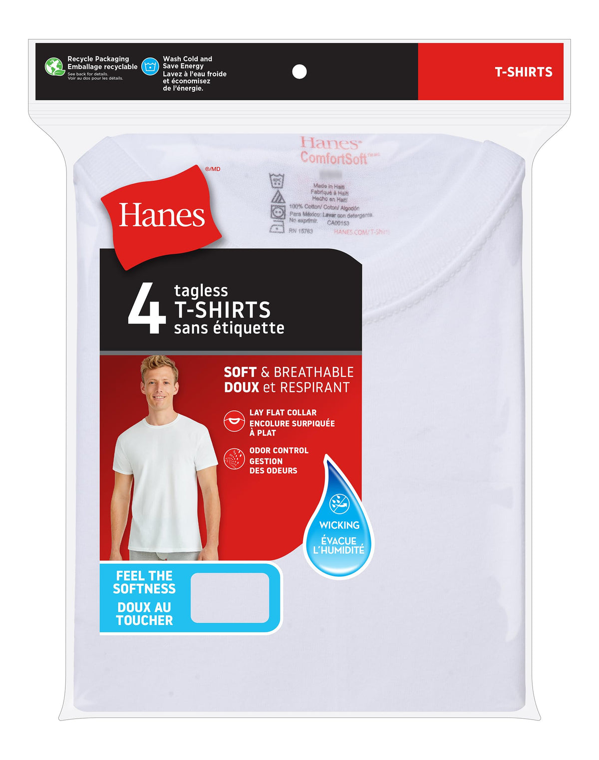 Hanes Men's ComfortSoft 4 Pack Cotton Crewneck T-Shirt, White, Large 🍁 All In One Marketplace Canada