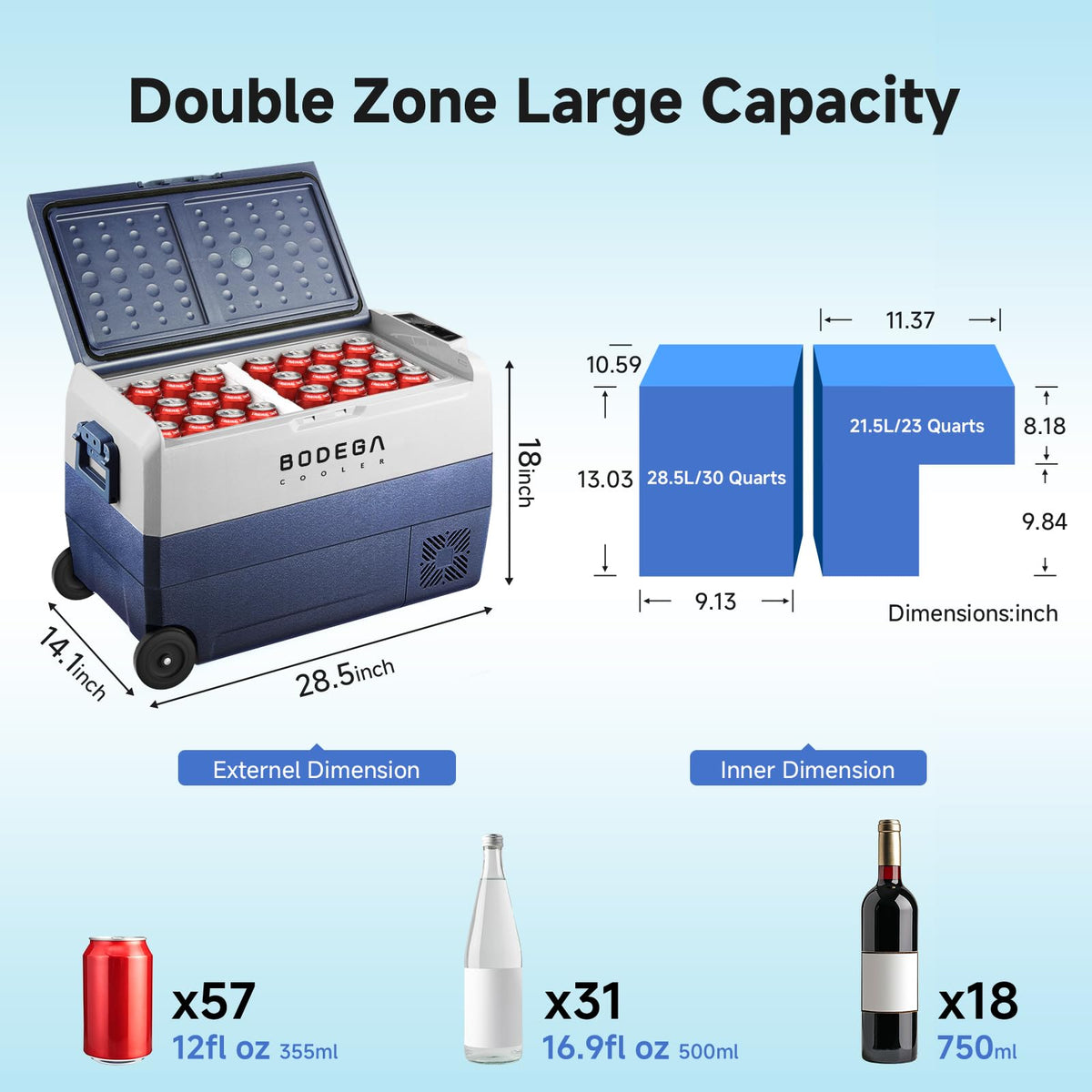 BODEGACOOLER 12 Volt Portable Refrigerator,53 Quart Car Fridge Dual Zone -4℉-68℉,50L Car Freezer APP Control,Electric Compressor Cooler 12/24V DC and 100-240V AC for RV,Camping,Travel,Truck,Vehicles 🍁 All In One Marketplace Canada