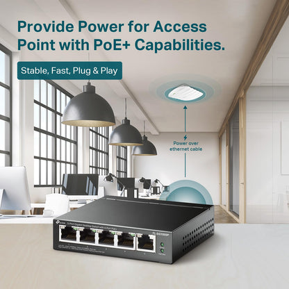 TP-Link 5–Port Gigabit PoE Switch, 4 PoE+ Ports @65W, Fanless, Black (TL-SG1005P) 🍁 All In One Marketplace Canada