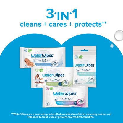 WaterWipes Sensitive+ Newborn & Baby Wipes, 3-In-1 Cleans, Cares, Protects, 99.9% Water, Unscented & Hypoallergenic, 540 Count (9 Packs) 🍁 All In One Marketplace Canada