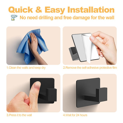 PMMASTO Black 4 Pack Self Adhesive Wall Hooks for Hanging, Stick On Wall Hanger Hook for Shower, Robe, Hat - Aluminium 🍁 All In One Marketplace Canada