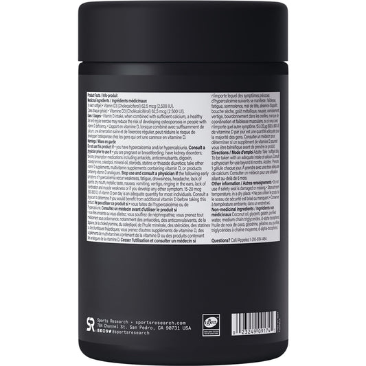 Sports Research® Vitamin D3 2500 IU with Coconut MCT Oil - High Potency Vitamin D Supplement for Immune & Bone Support - Non-GMO Verified, Gluten & Soy Free – 62.5mcg, 360 Liquid Softgels 🍁 All In One Marketplace Canada