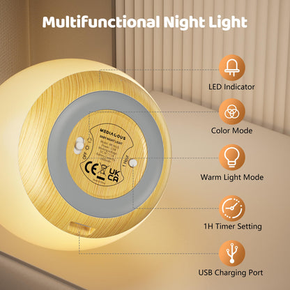 Night Lights for Kids, MediAcous Baby Night Light with 7 Colors Changing & Dimming Function, Rechargeable Kids Night Light with 1 Hour Timer & Touch Control, Up to 100H, Wood Grain 🍁 All In One Marketplace Canada