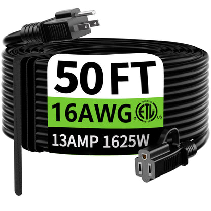 HUANCHAIN Indoor Outdoor Black Extension Cord 50 ft Waterproof, 16/3 Gauge Flexible Resistant Appliance Extension Cord Outside, 13A 1625W 16AWG SJTW, 3 Prong Electric Cable, ETL 🍁 All In One Marketplace Canada