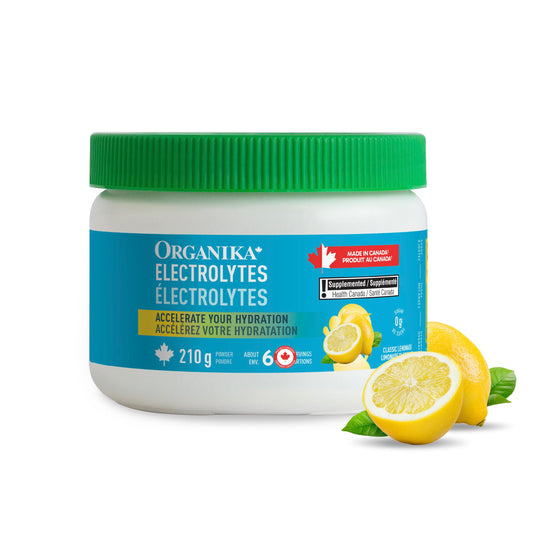 Organika Canadian-Made Electrolytes Powder with Vitamin C & Prebiotic Fibre - Sugar-Free Hydration Drink Mix - Classic Lemonade - 210 g - 60 servings 🍁 All In One Marketplace Canada