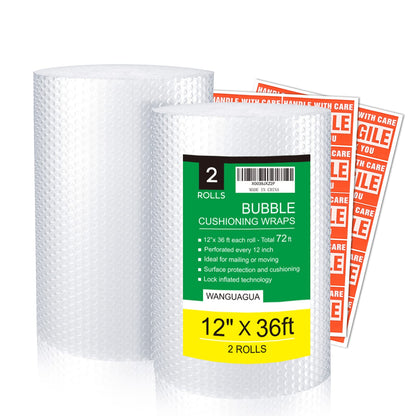 wanguagua 2 Pack 12 Inch x 72 ft Total Bubble Packing Wrap for Moving Boxes Shipping Cushioning Supplies Perforated Every 12” 🍁 All In One Marketplace Canada